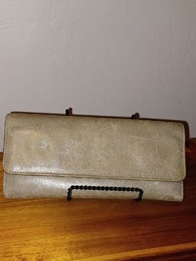 HOBO Metallic Gold Clutch with Black Chain Strap